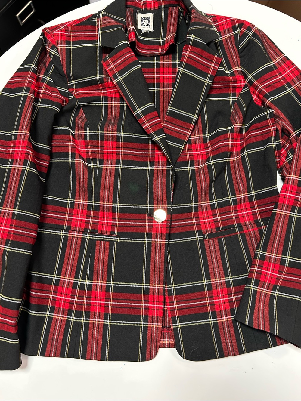 Anne Klein Red Tartan Blazer Size 8